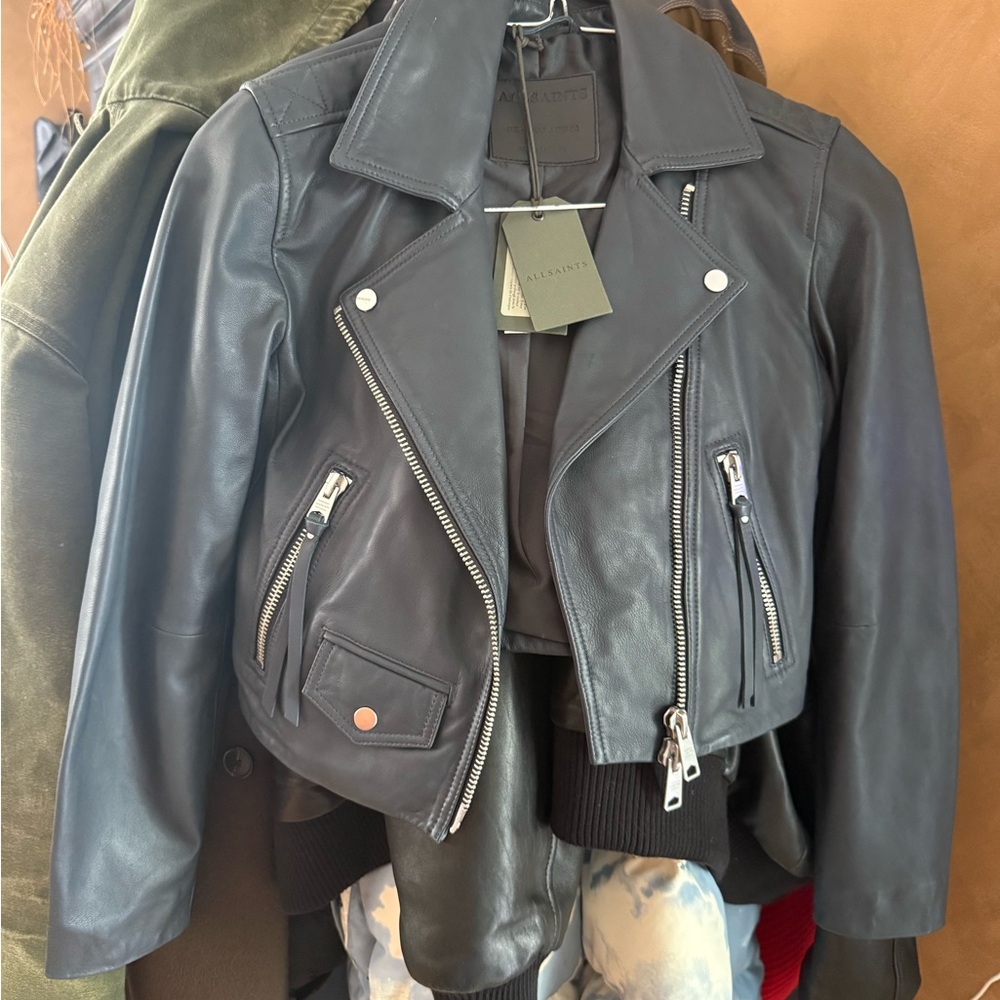 AllSaint’s Midnight Blue Elora Leather Jacket